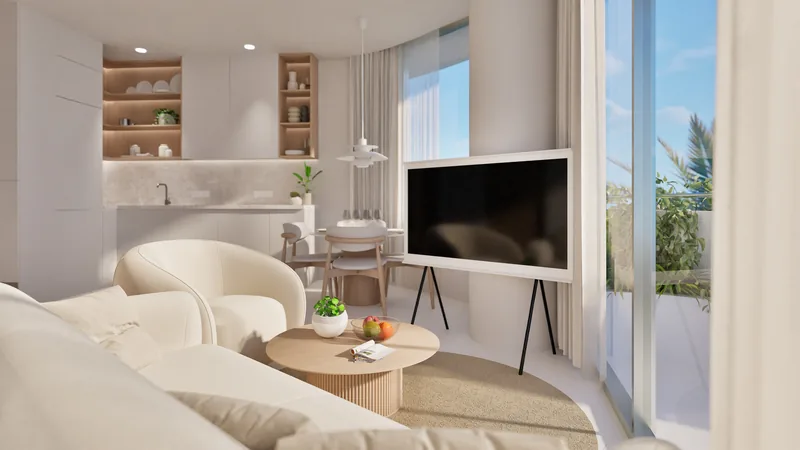 Living room of a one-bedroom apartment at Millennium