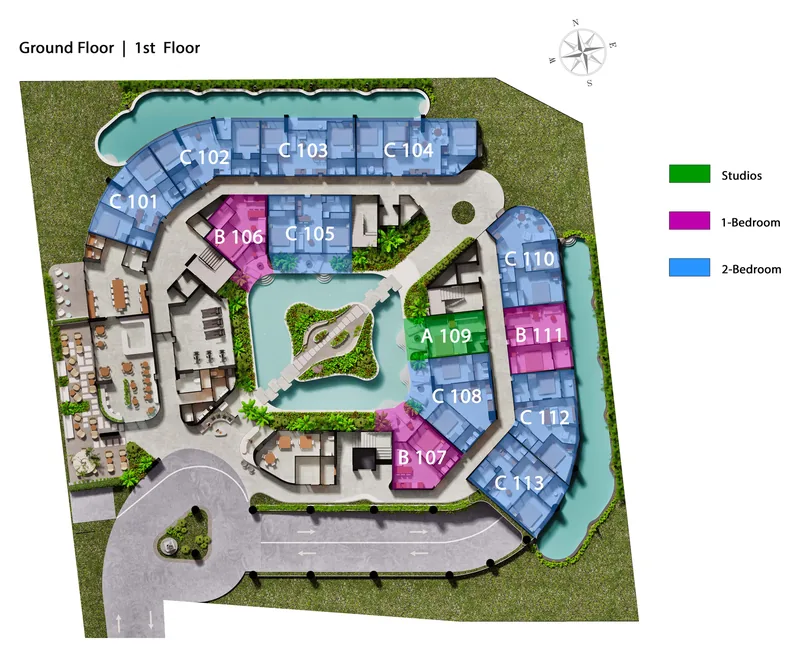Millennium ground floor plan with unit numbers